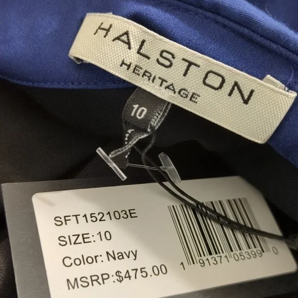 Halston Heritage Women's 10 Blue Strapless Tiered Embroidery Detail Dress Silk - Picture 7 of 12